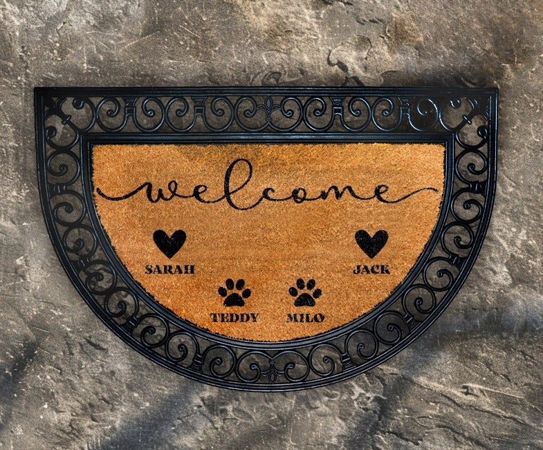 Custom Family & Pet Name Doormat, Paw Print Welcome Mat