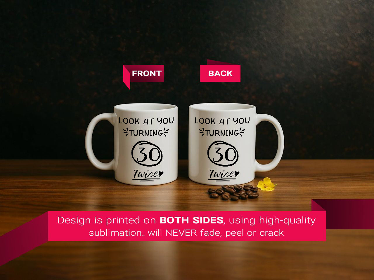 Personalized Birthday Mug, Humorous Celebration Cup. Cheers to Turning 30 Twice!
