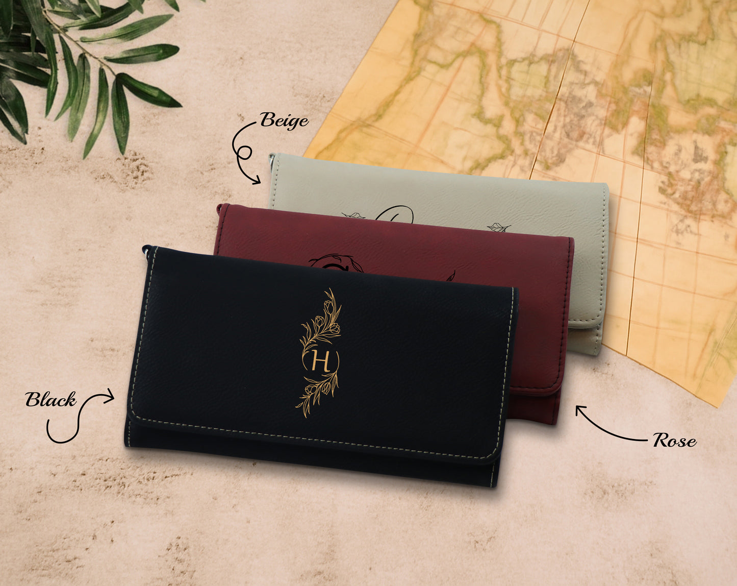 Engraved Vegan Leather Wallet, Personalized Clutch Purse for Women, Bridesmaid Gift
