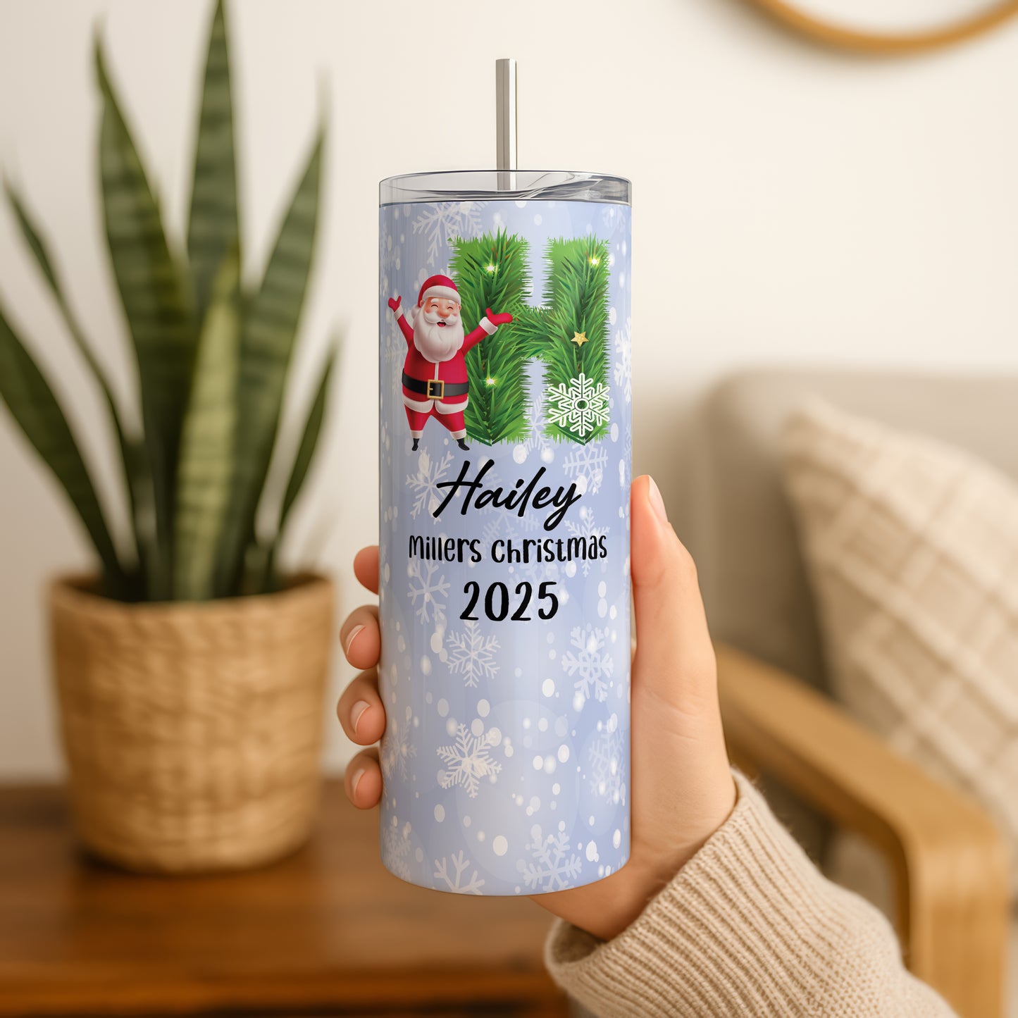 Custom Initials Tumbler Set, Festive Family Party Cups, Holiday Gift