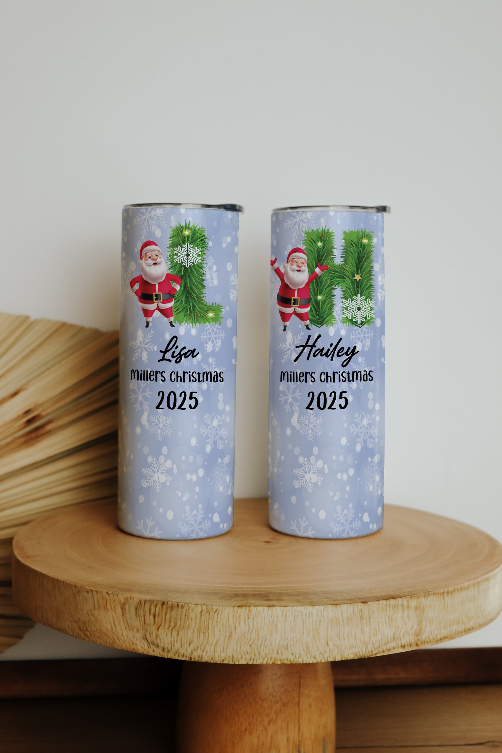Custom Initials Tumbler Set, Festive Family Party Cups, Holiday Gift