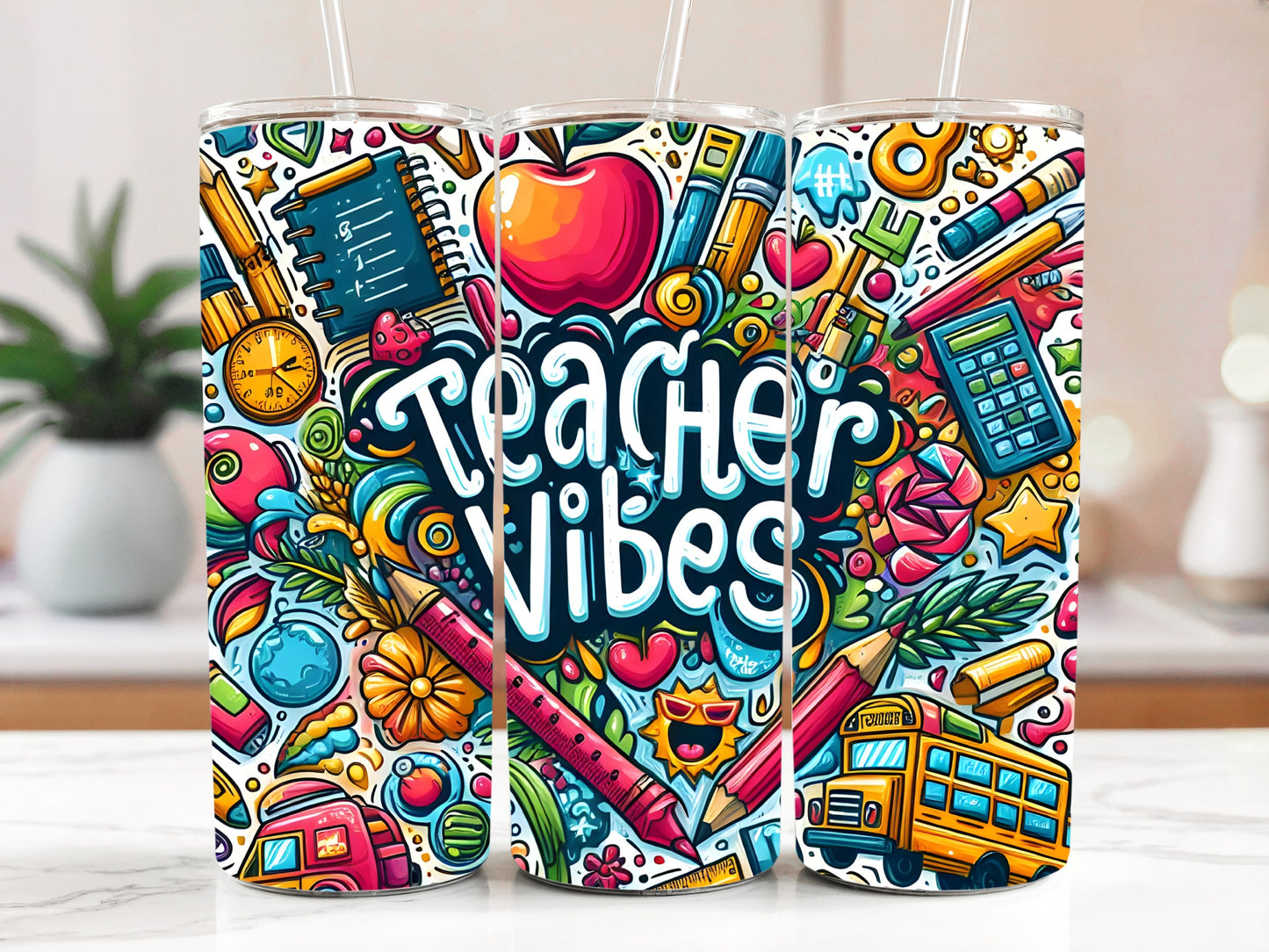 Vibrant Teacher Vibes Tumbler, First Day Cute Steel Bottle