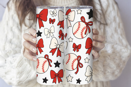 Stylish Baseball Mom Insulated Tumbler: Girly Reusable Cup with Straw