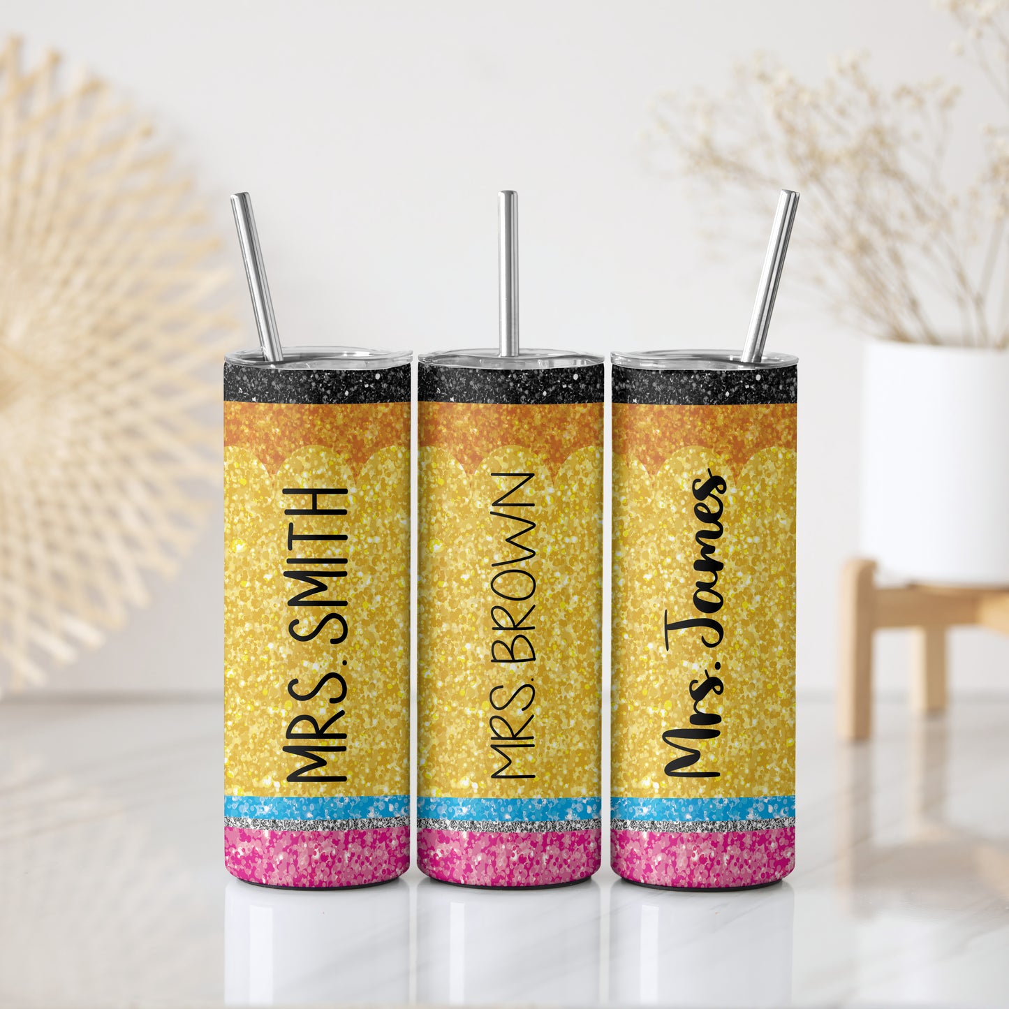 Glitter Tumbler with Straw, Preppy Stainless Steel Water Bottle Design