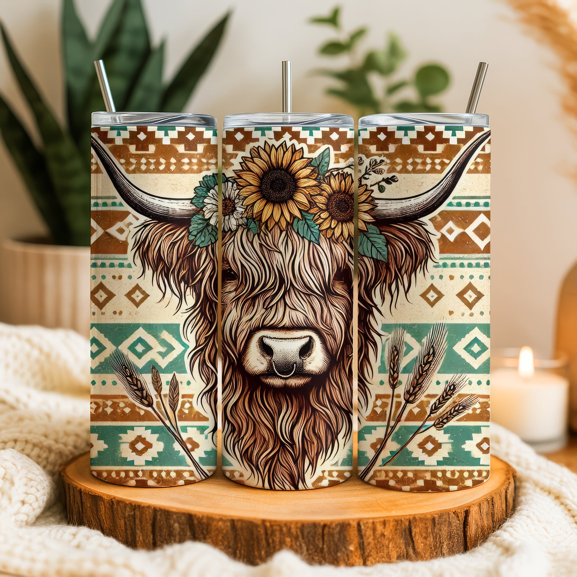 Highland Cow Tumbler: Retro Farmhouse Chic, Boho Insulated Drinkware