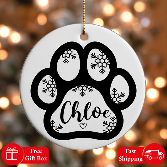 Customize Dog Name Ornament, Paw Print Ceramic, Pet Lovers Gift