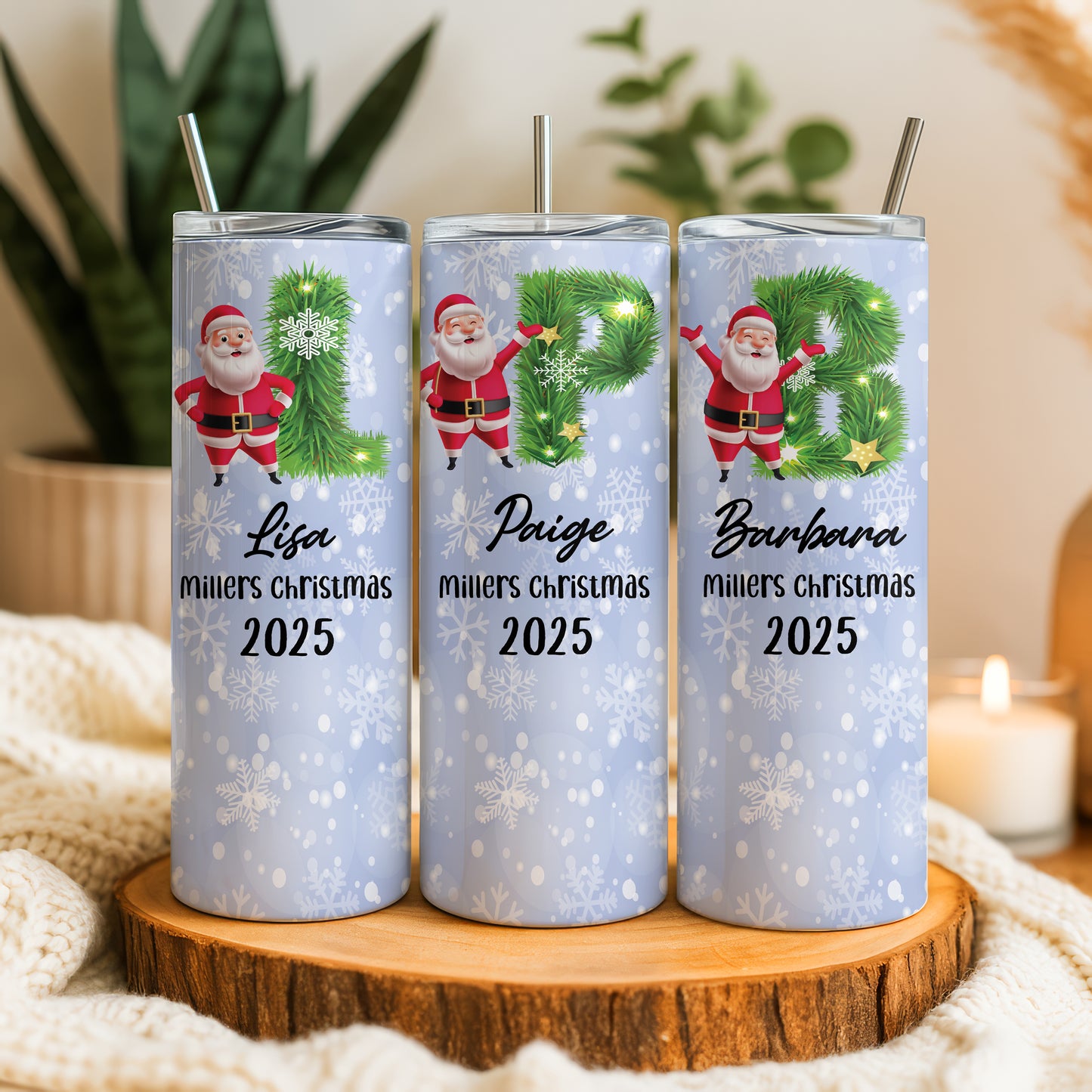 Custom Initials Tumbler Set, Festive Family Party Cups, Holiday Gift