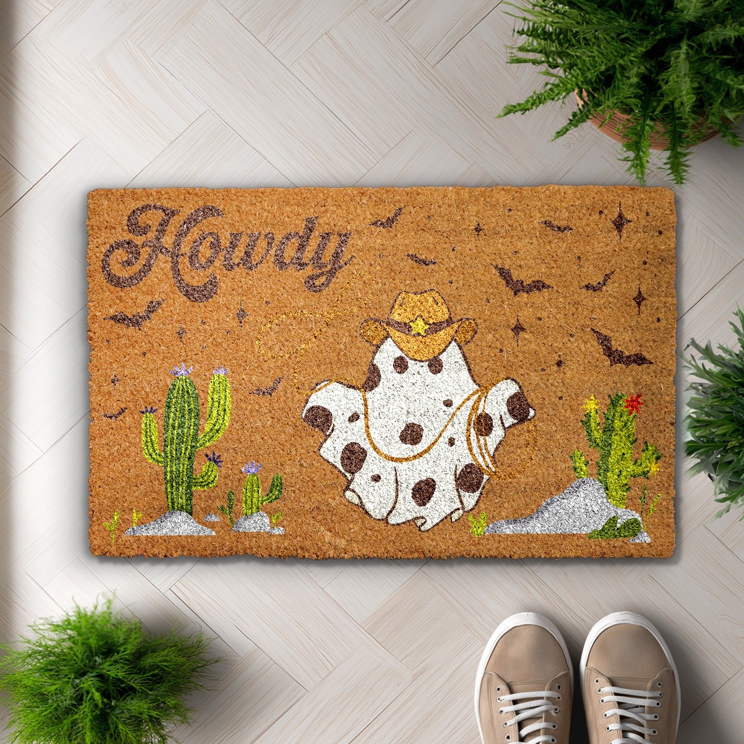 Ghostly Howdy! Spooky Cowboy Welcome Mat, Perfect for Halloween Decor