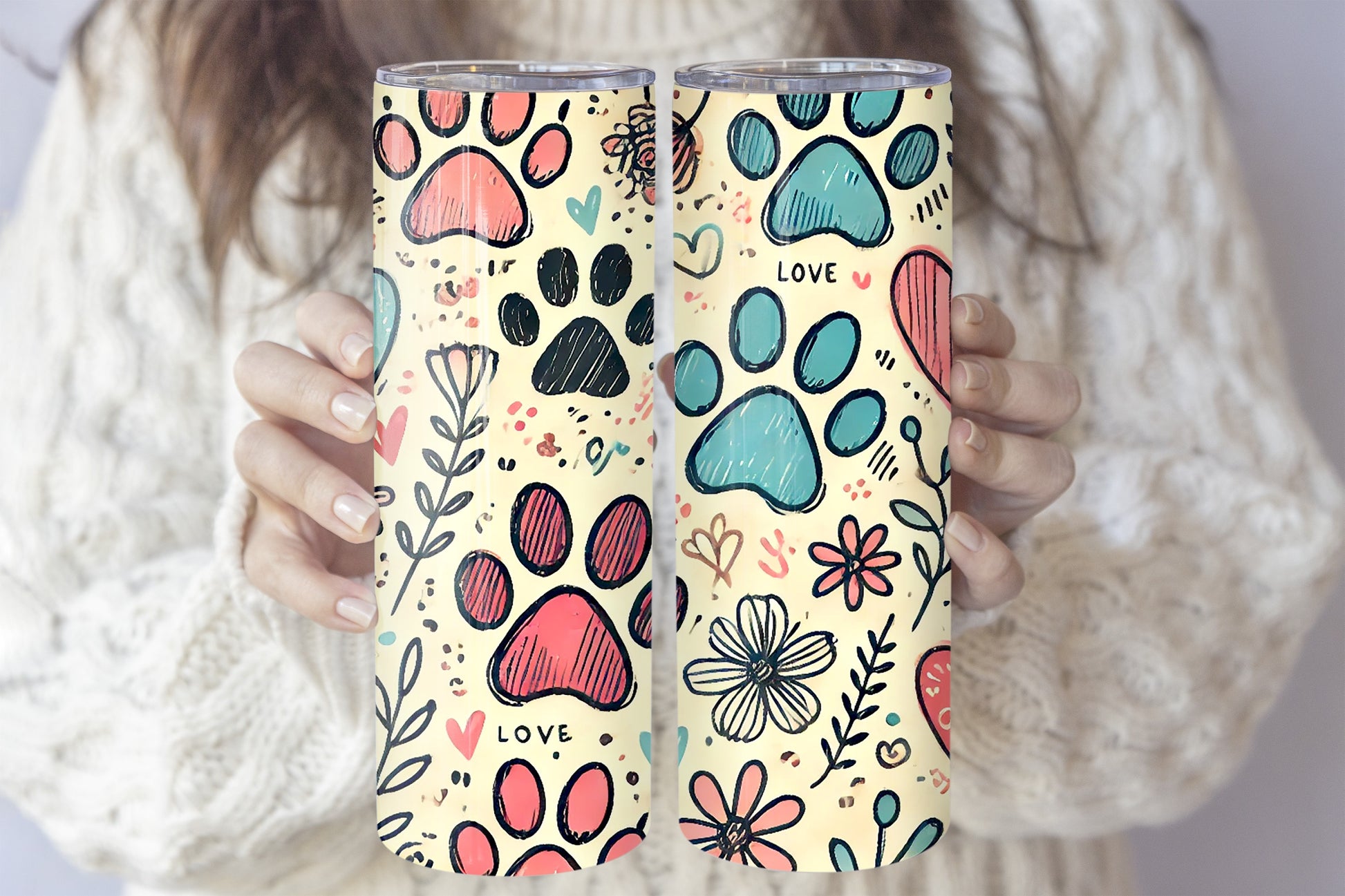 Hand Drawn Paw Print Tumbler: Perfect Gift for Animal Lovers