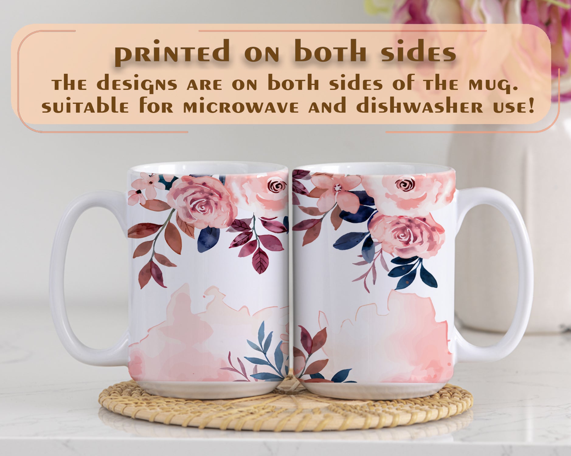 Elegant Rose Design, Romantic Vintage Floral Tea Mug, 11oz or 15oz