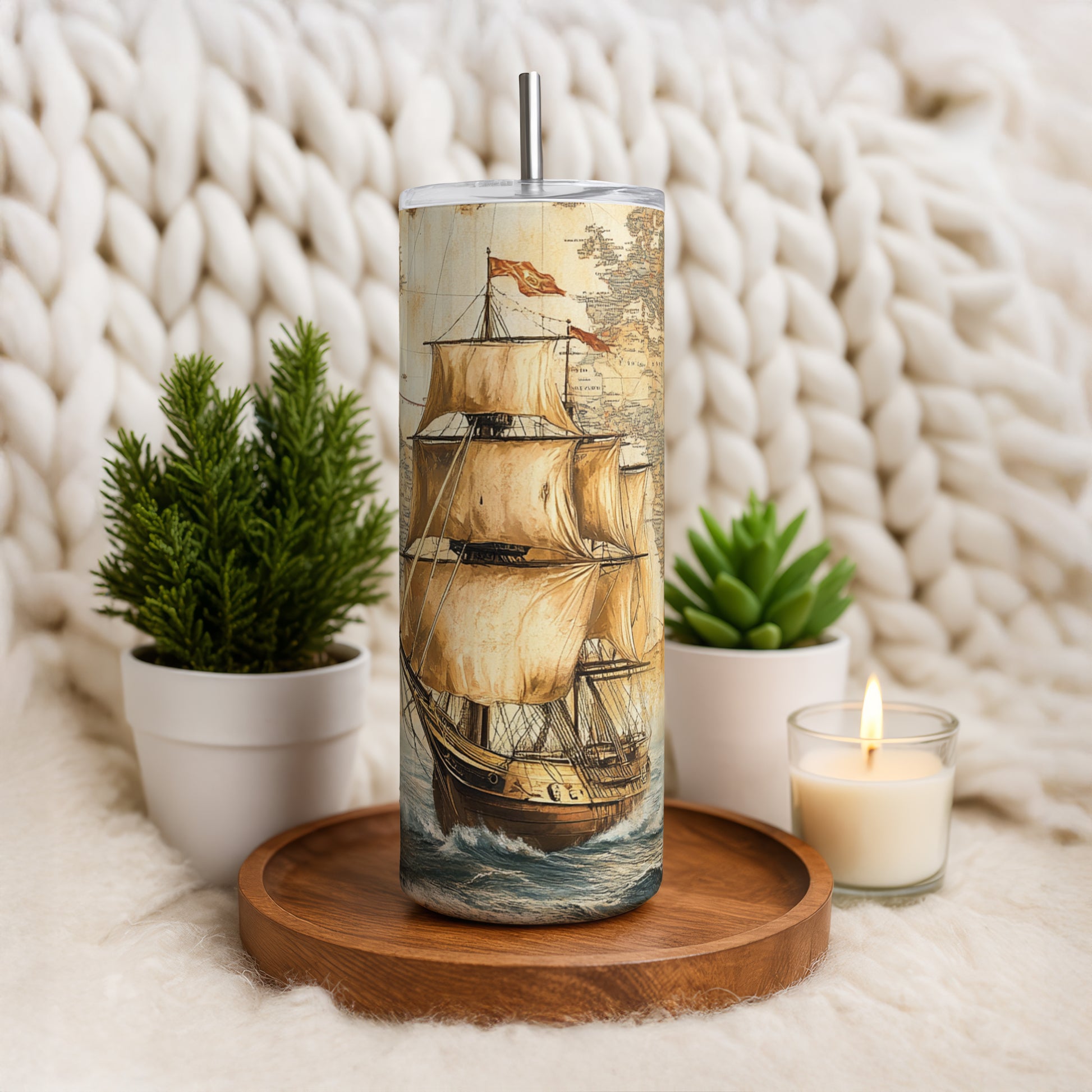 Nautical Theme Steel Water Bottle, Retro Design Insulated Tumbler, Vintage