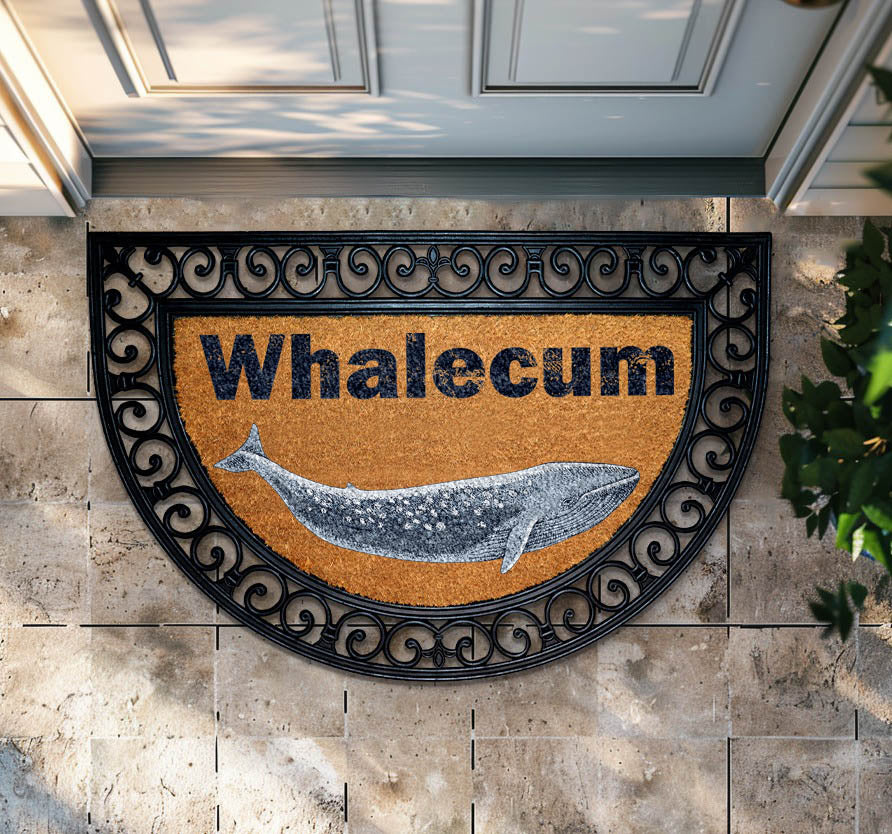Whalecum Coco Doormat, Nautical Pun Rug, Funny Ocean Animal Mat