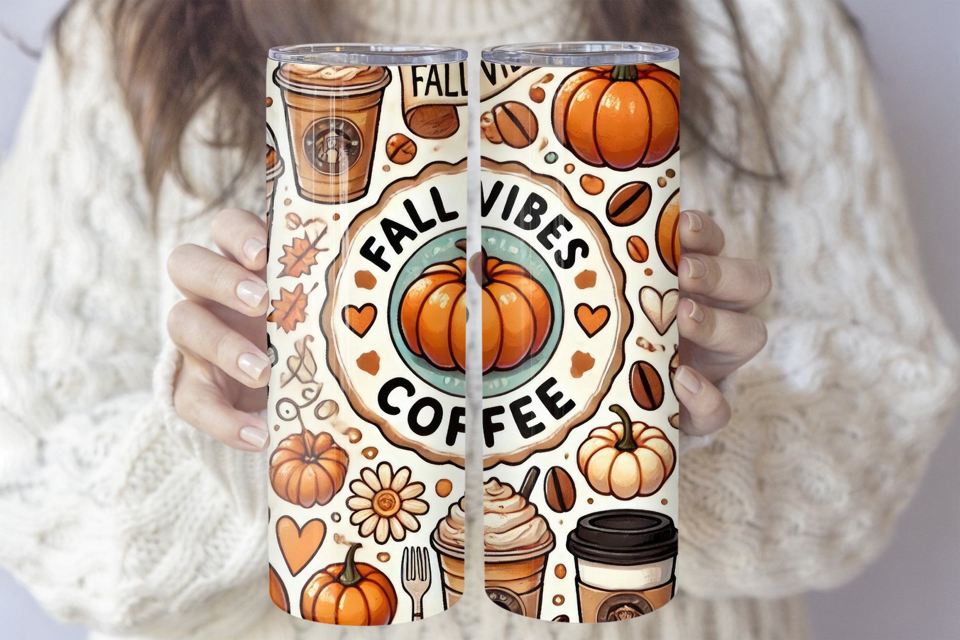 Vibrant Fall Coffee Tumbler, Insulated Stainless Steel Pumpkin Theme Gift