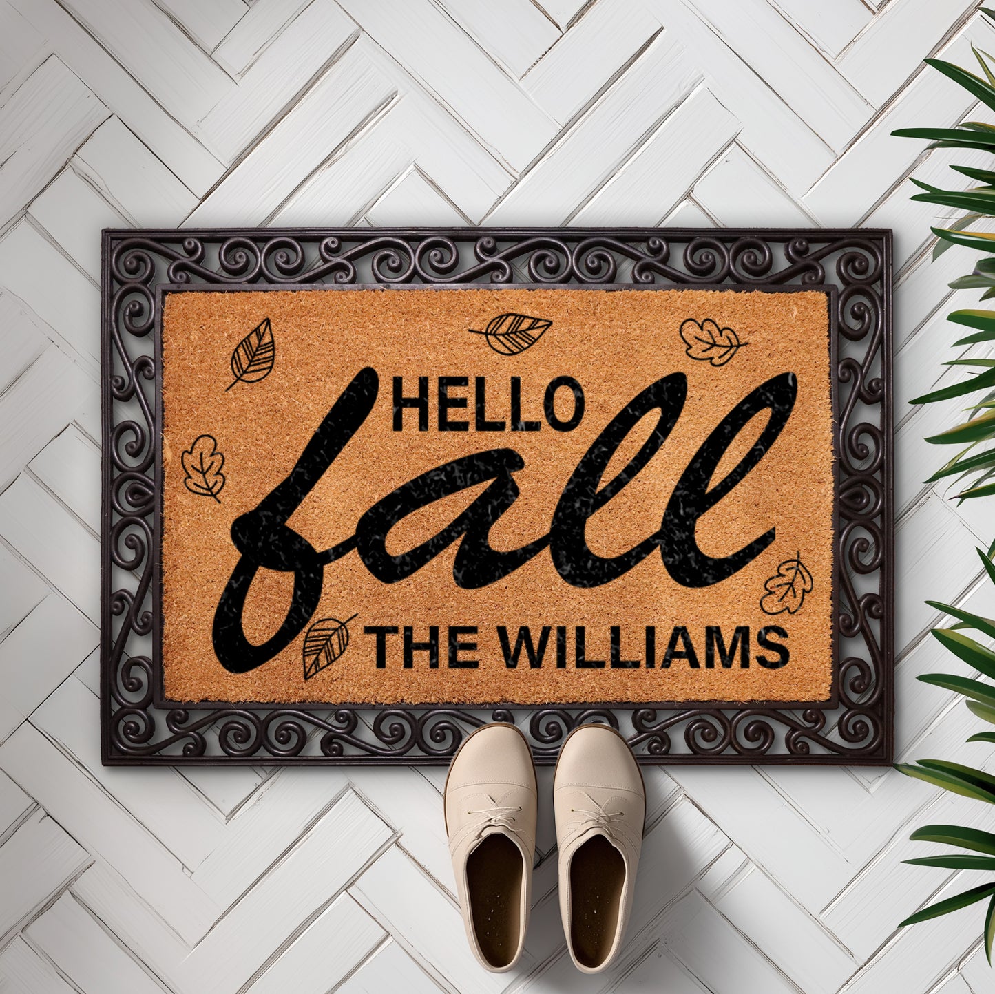 Personalized Family Name Welcome Mat, Autumn Leaf Porch Decor.