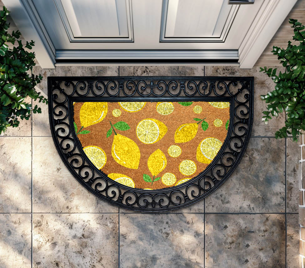 Farmhouse Lemon Slice Doormat, Natural Coir Rug - Summer Decor