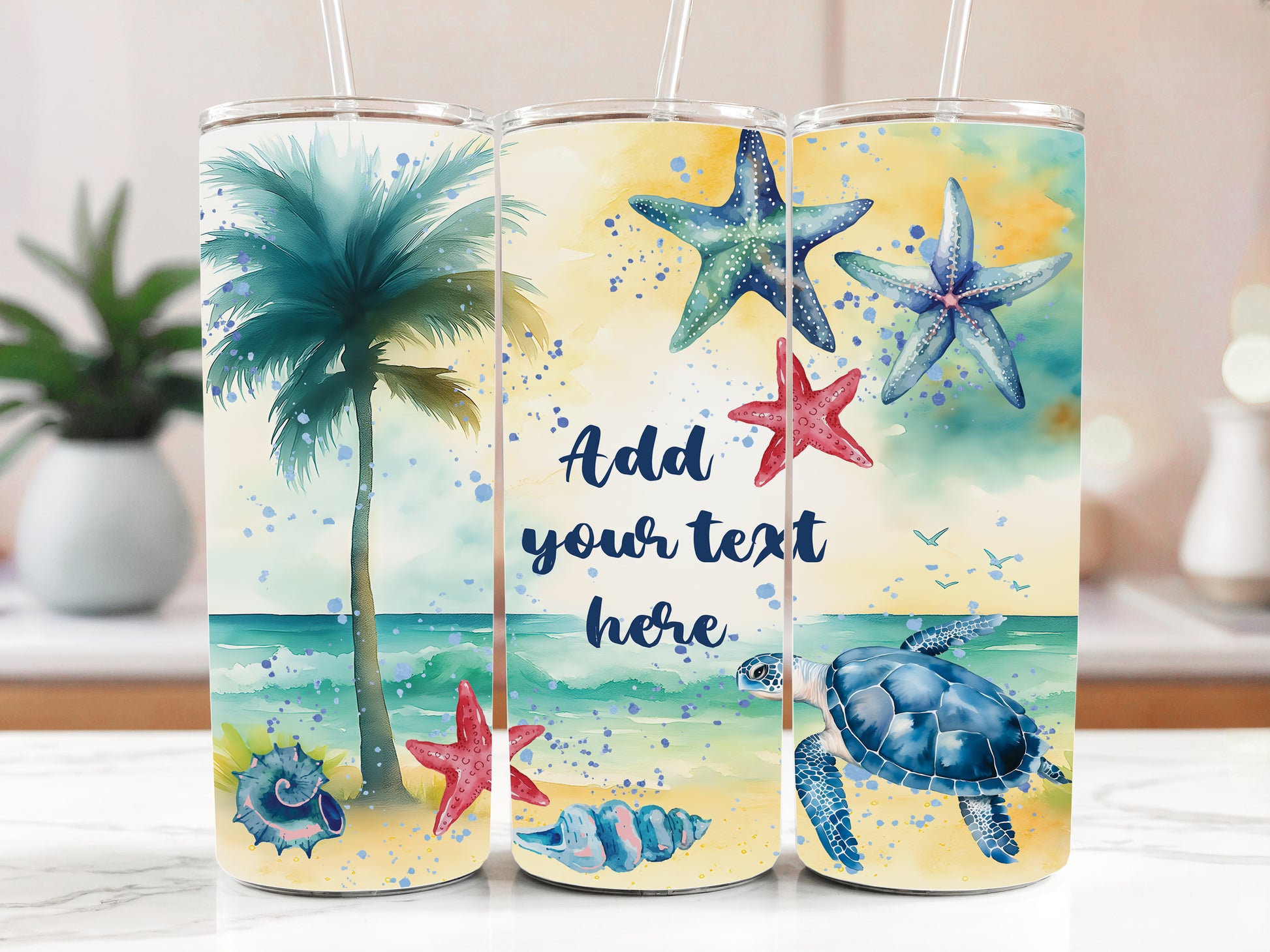 Turtle and Seashells Stainless Steel Tumbler, Perfect for Summer Fun