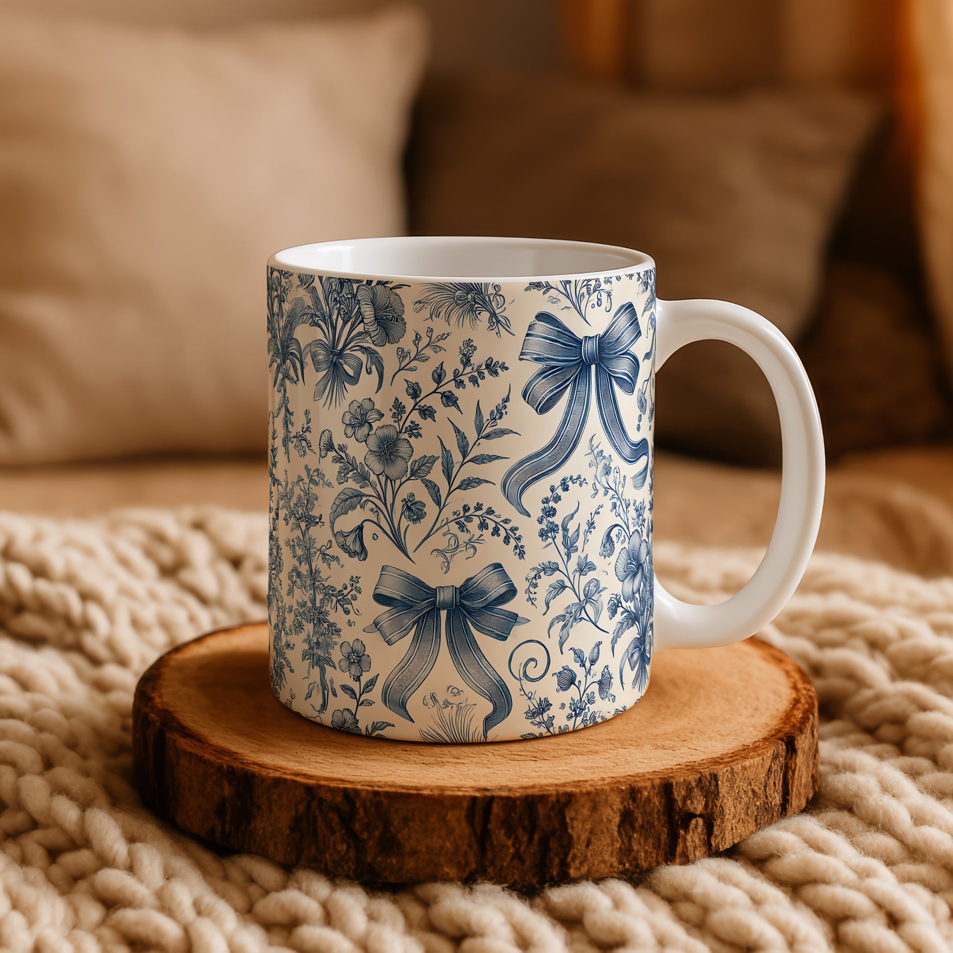 Vintage French Toile Floral Coffee Mug, Aesthetic Ceramic Gift