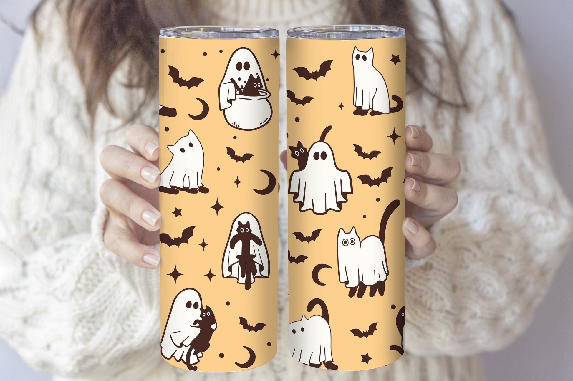 Spooky Ghost Cat Tumbler: Halloween Essential for Cat Lovers