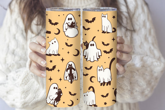 Spooky Ghost Cat Tumbler: Halloween Essential for Cat Lovers