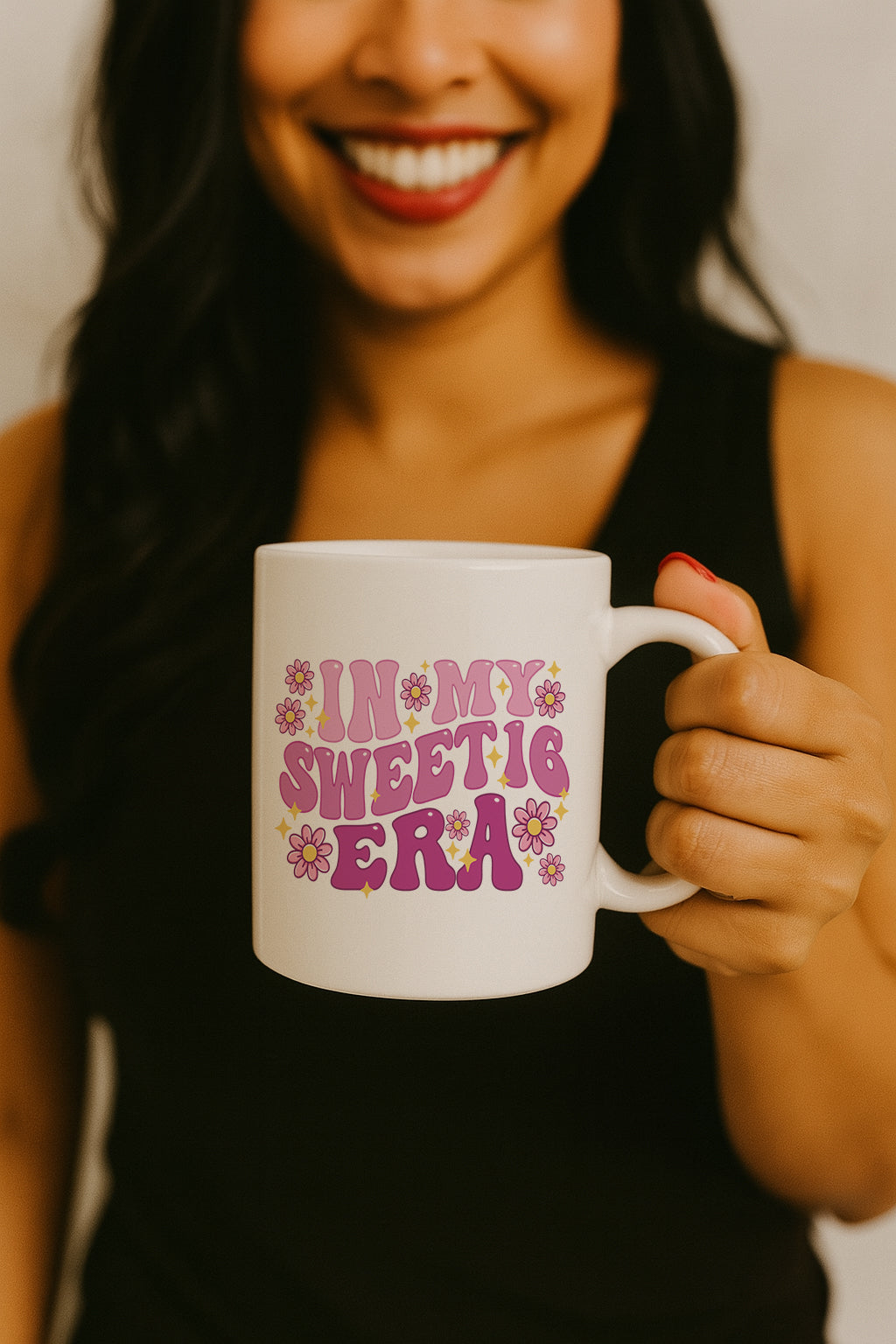 Floral Sweet 16 Celebration Mug, Girls' Pottery Cup for Birthday