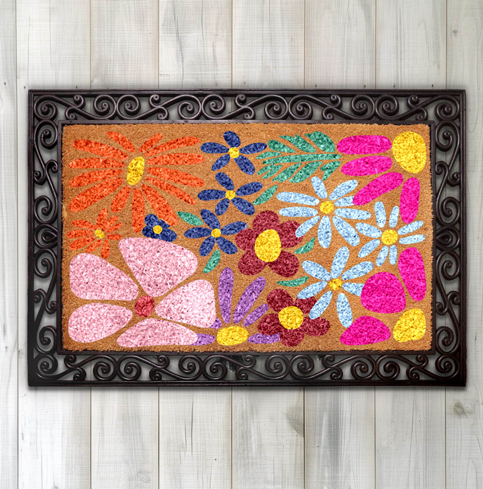 Vibrant Floral Door Mat, Stylish Botanical Coir Mat for Entryway