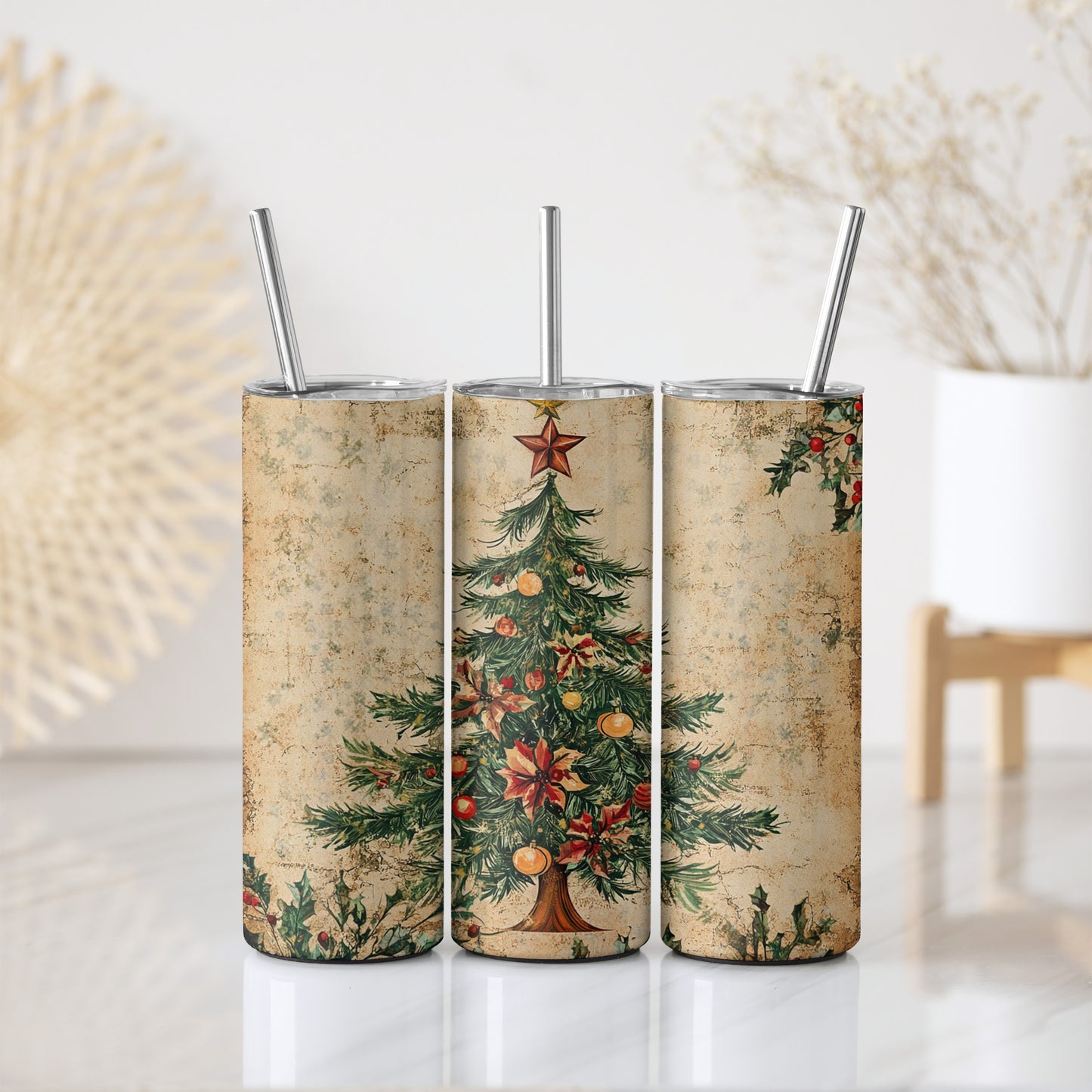 Stay Festive with our Vintage Christmas Tree Tumbler with Straw.