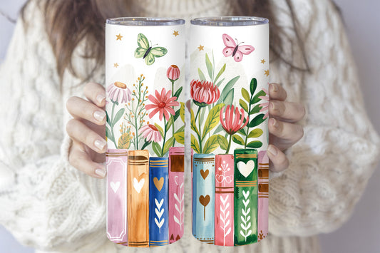 Floral, Butterfly, Hearts Design - Insulated Tumbler for Book Lovers