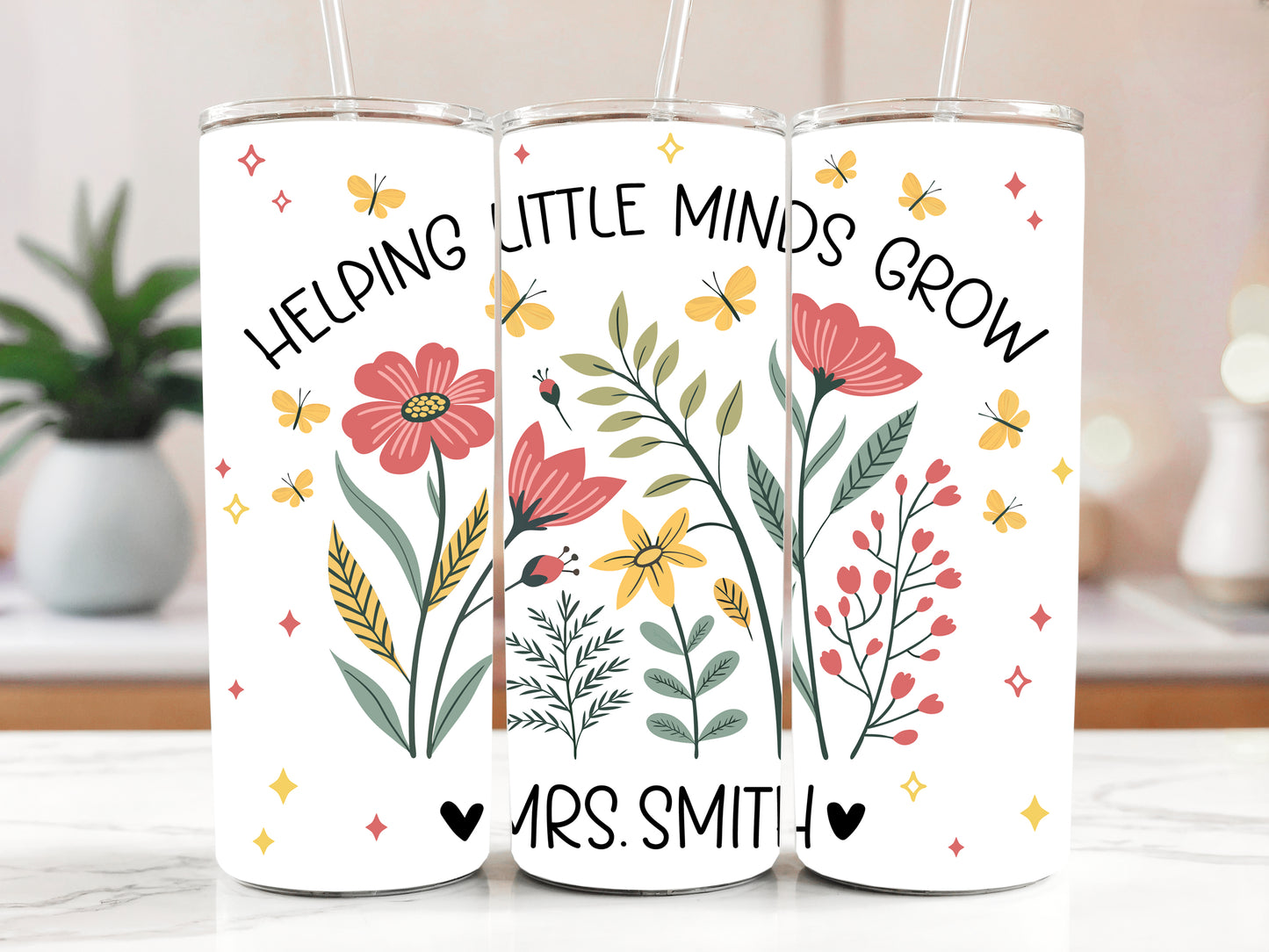 Nature Lover Teacher Gift: Personalized Insulated Tumbler, Wild Flower Design