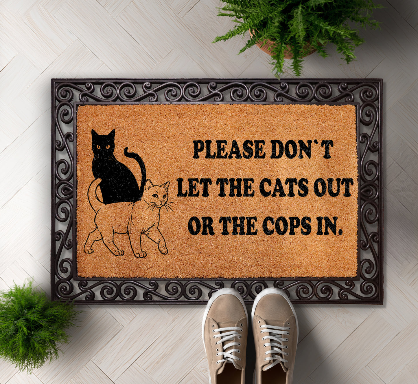 Cat Lover Welcome Mat, Funny Cat Theme Entrance Rug, Pet Gift