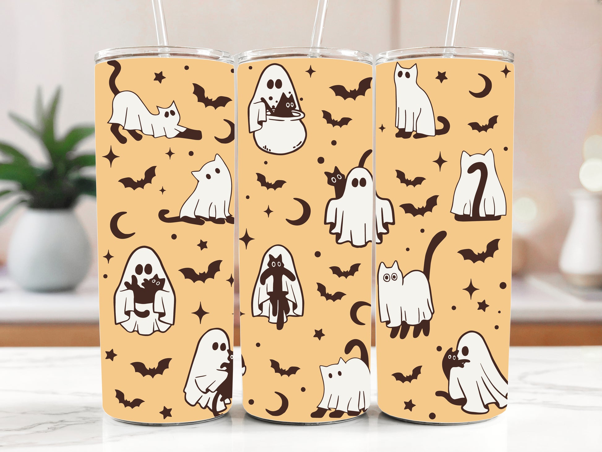 Spooky Ghost Cat Tumbler: Halloween Essential for Cat Lovers