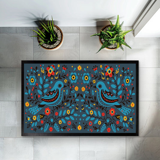 Bohemian Bird & Flower Doormat, Cottagecore Artistic Welcome Mat