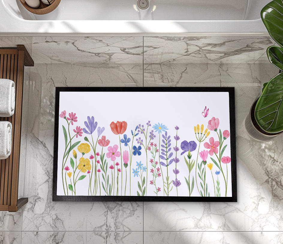 Botanical Blooms Bath Mat: Whimsical Floral Charm for Your Bathroom