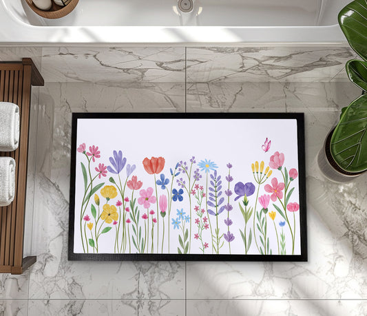 Botanical Blooms Bath Mat: Whimsical Floral Charm for Your Bathroom