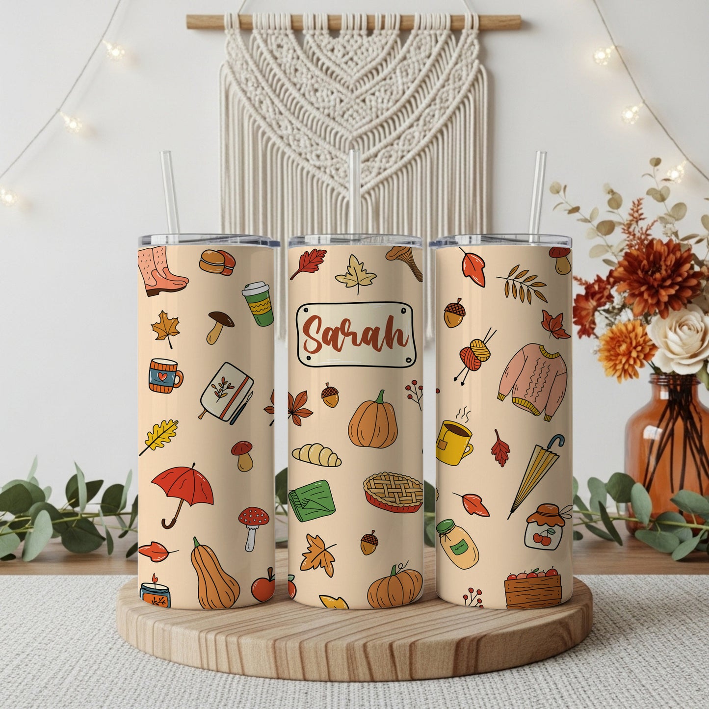 Customized Fall Tumbler, Stylish Pumpkin Spice Coffee Cup, Insulated & Fun