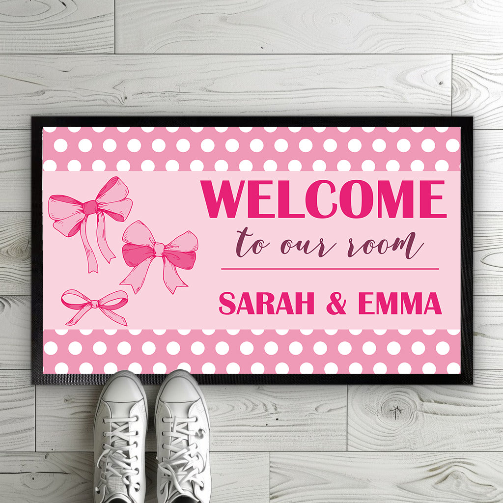 Personalized Pink Coquette Bow Doormat, Cute Girls Room Decorugs