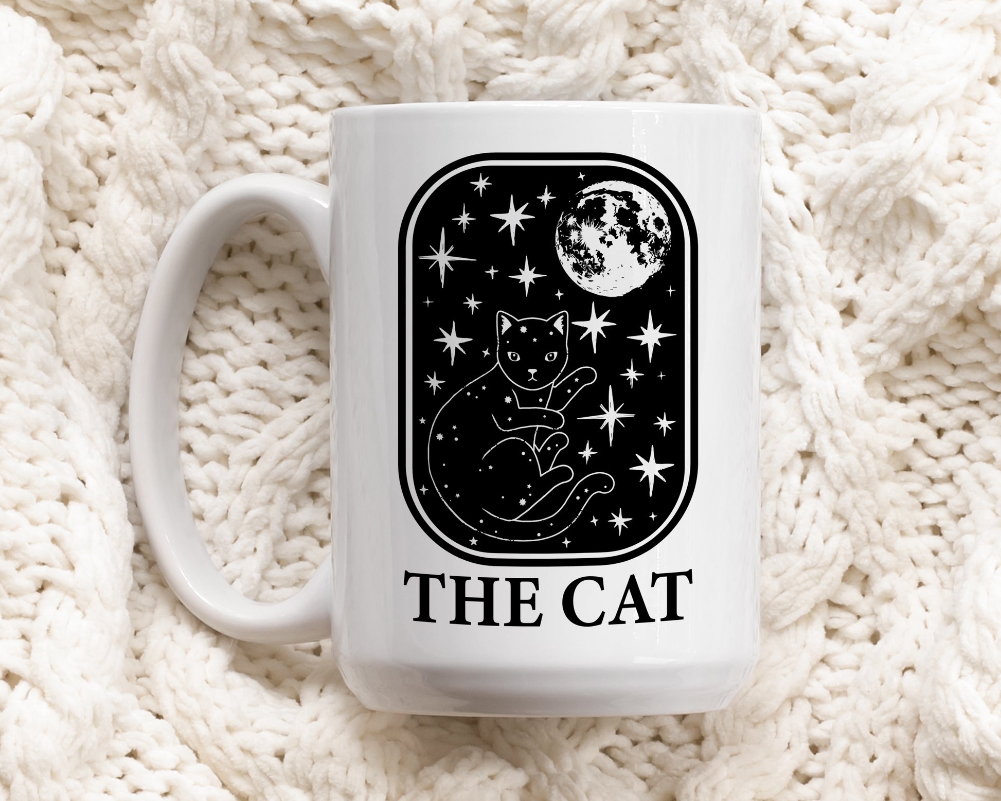 Black Cat Moon Stars Coffee Cup, Mystical Feline Mug Celestial