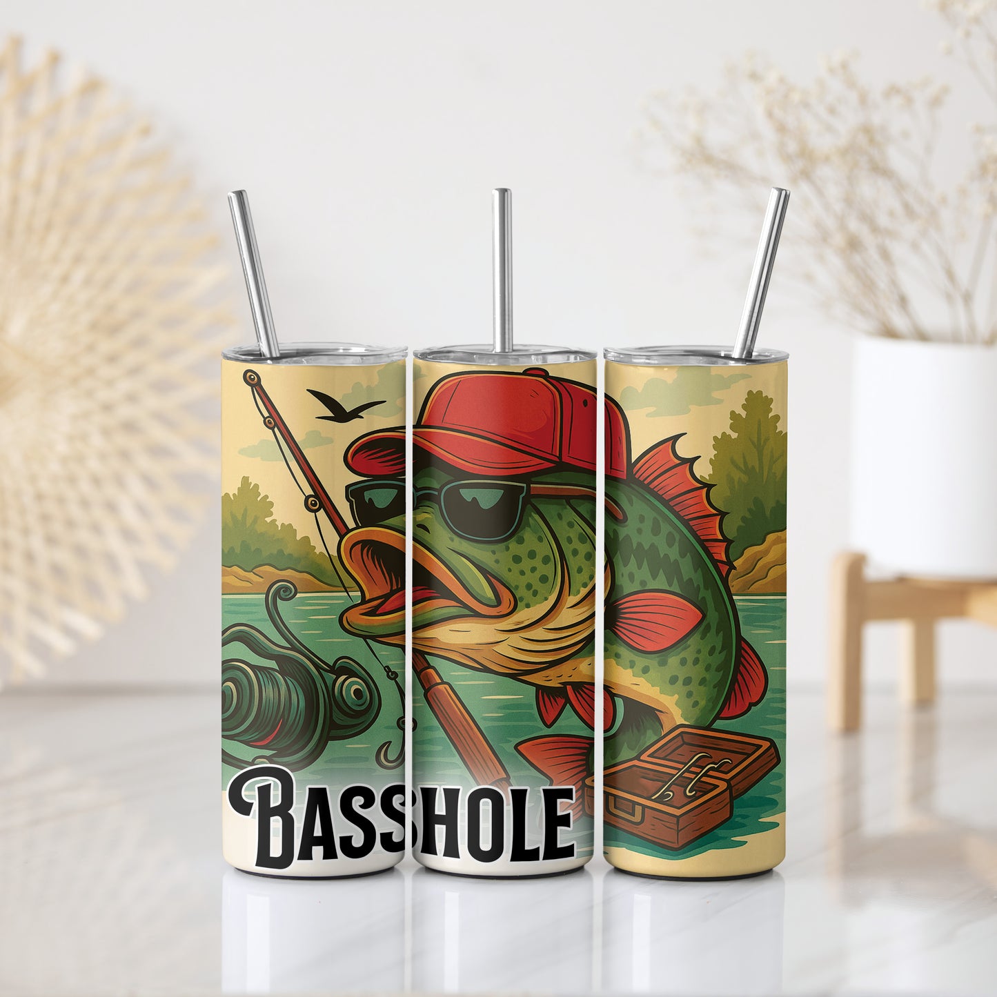 Basshole Tumbler, Fishing Water Bottle, Humorous Insulated Drinkware