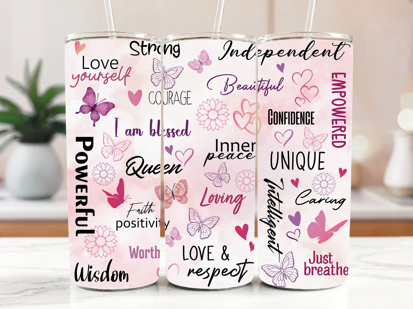 Empowering Words Stainless Steel Tumbler, Inspire Your Day!