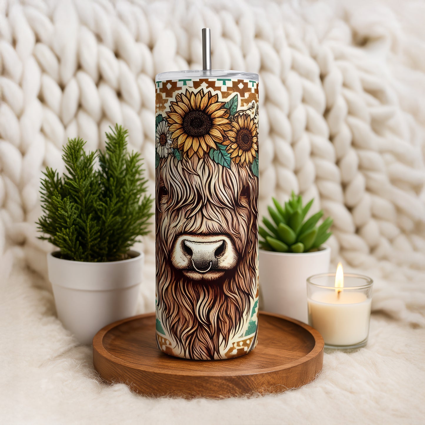 Highland Cow Tumbler: Retro Farmhouse Chic, Boho Insulated Drinkware