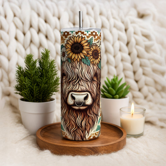 Highland Cow Tumbler: Retro Farmhouse Chic, Boho Insulated Drinkware