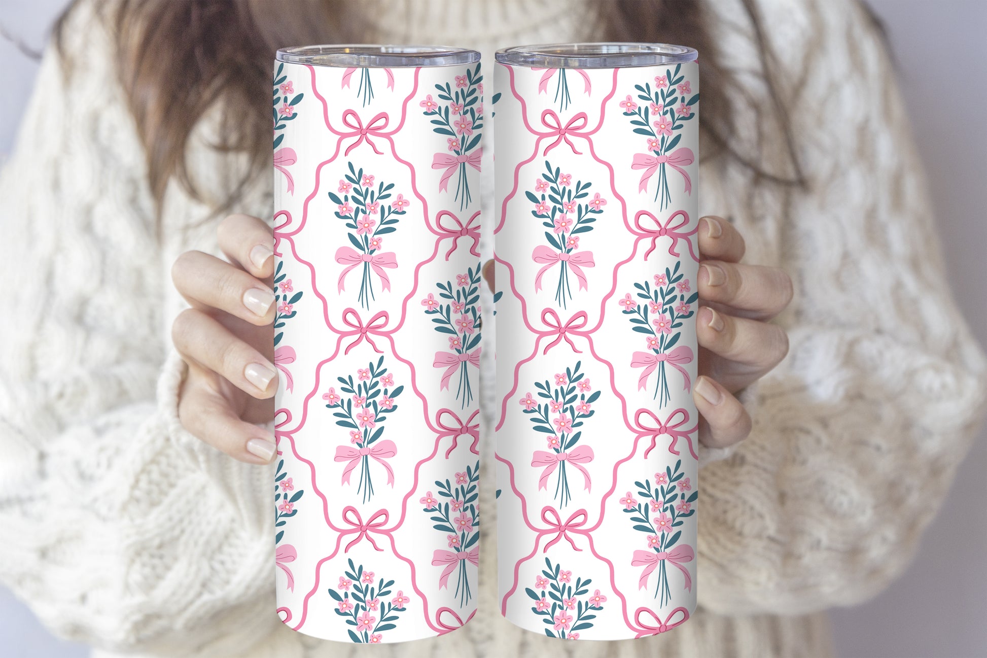 Romantic Pink Coquette Tumbler, Aesthetic Flower Stainless Steel Cup