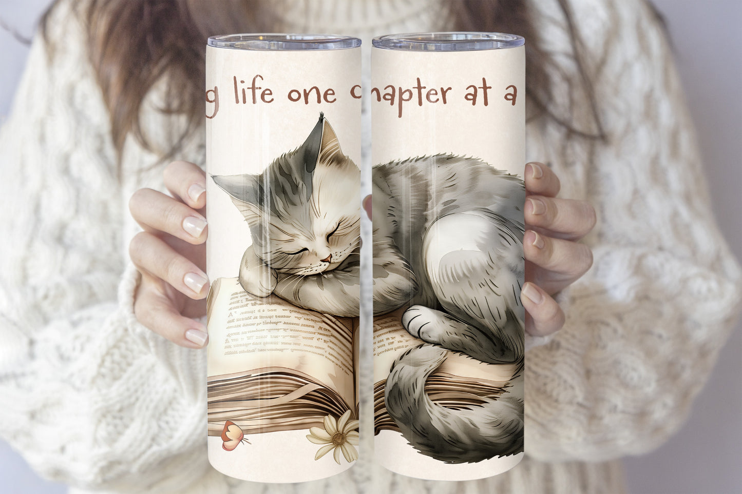 Book Enthusiast's Cat Design Stainless Steel Insulated Tumbler Gift