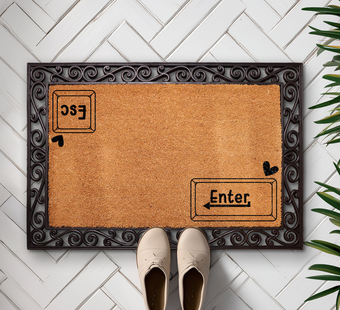 Cleverly welcome guests with Enter & Esc Keyboard Coir Doormat.
