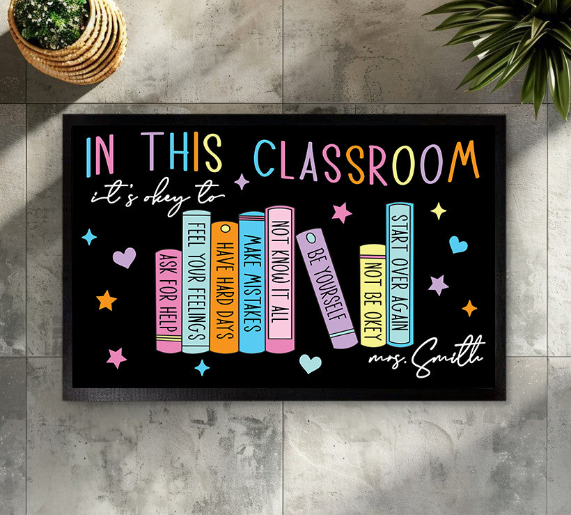Personalized Teacher Welcome Mat, School Decor Promoting Kindness