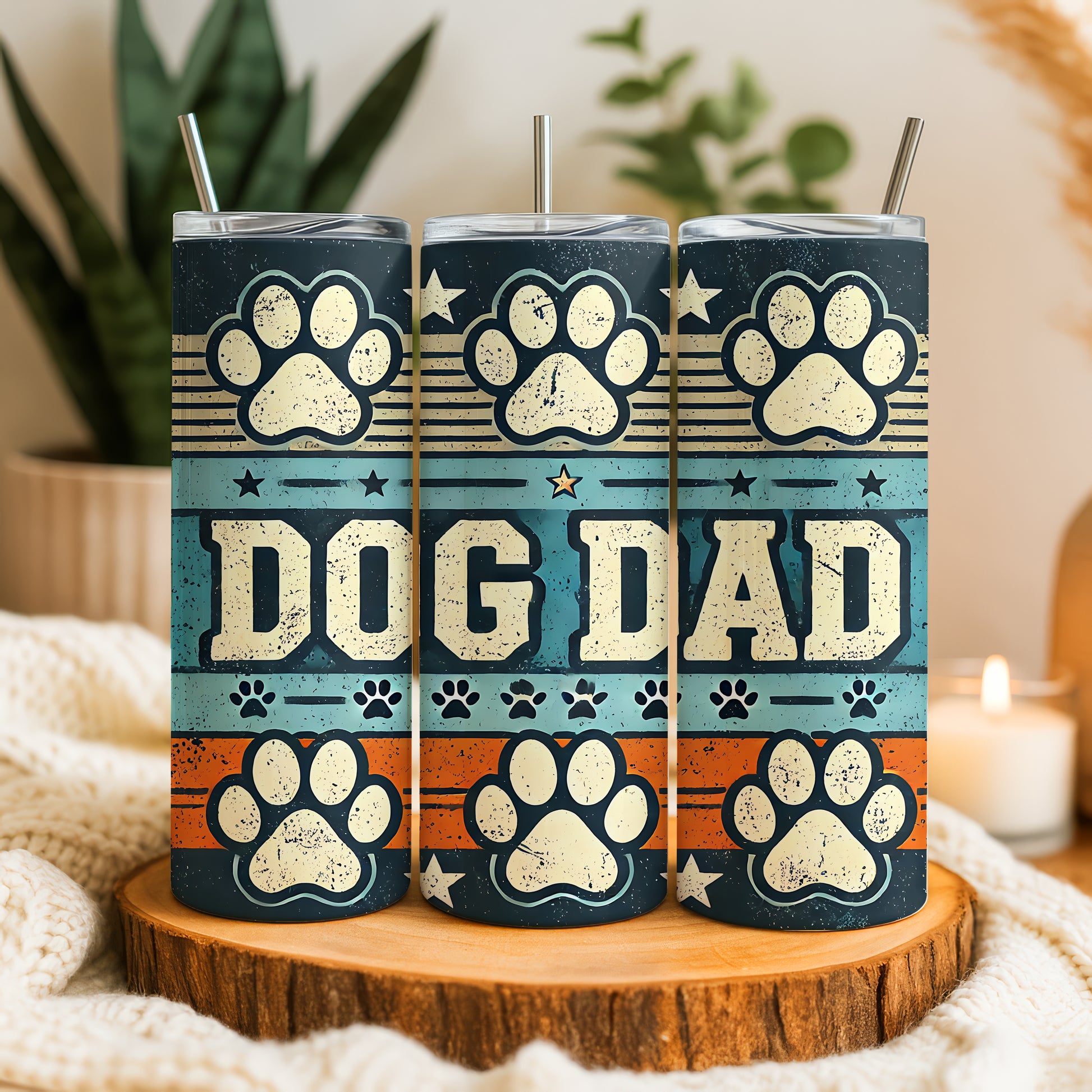 Dog Dad Stainless Steel Tumbler, Father's Day Gift with Straw