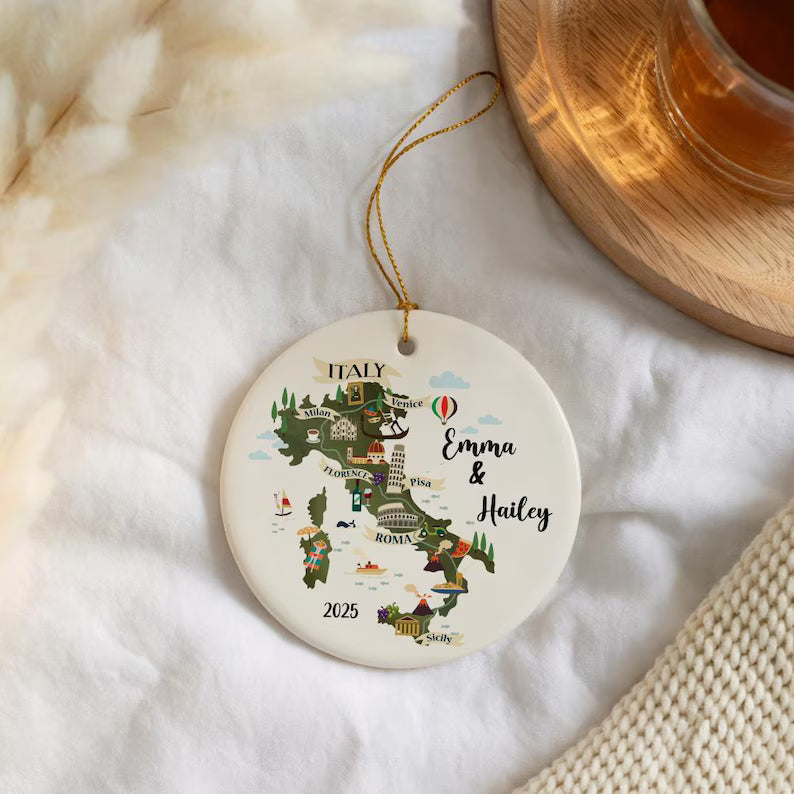Custom Italy Map Christmas Ornament | Personalized Travel Gift