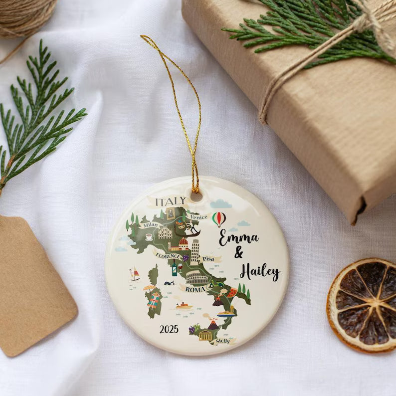 Custom Italy Map Christmas Ornament | Personalized Travel Gift