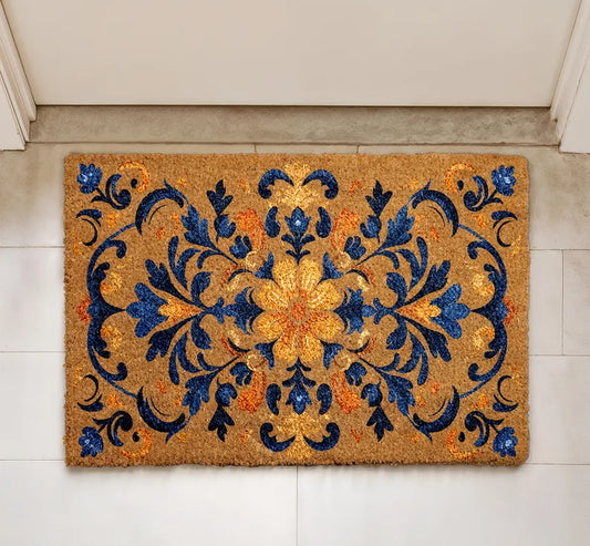 Vintage Carpet Flower Doormat | Boho Floral Entry Rug