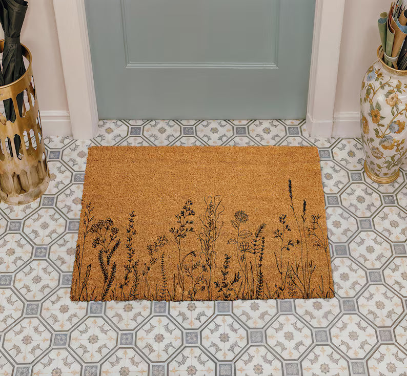 Wildflower Coir Doormat | Cottagecore Welcome Mat