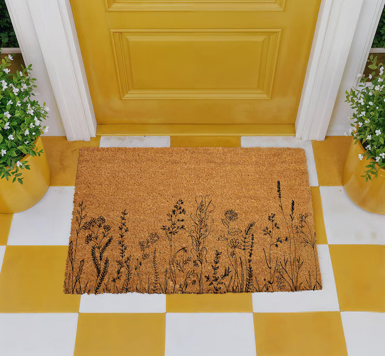 Wildflower Coir Doormat | Cottagecore Welcome Mat